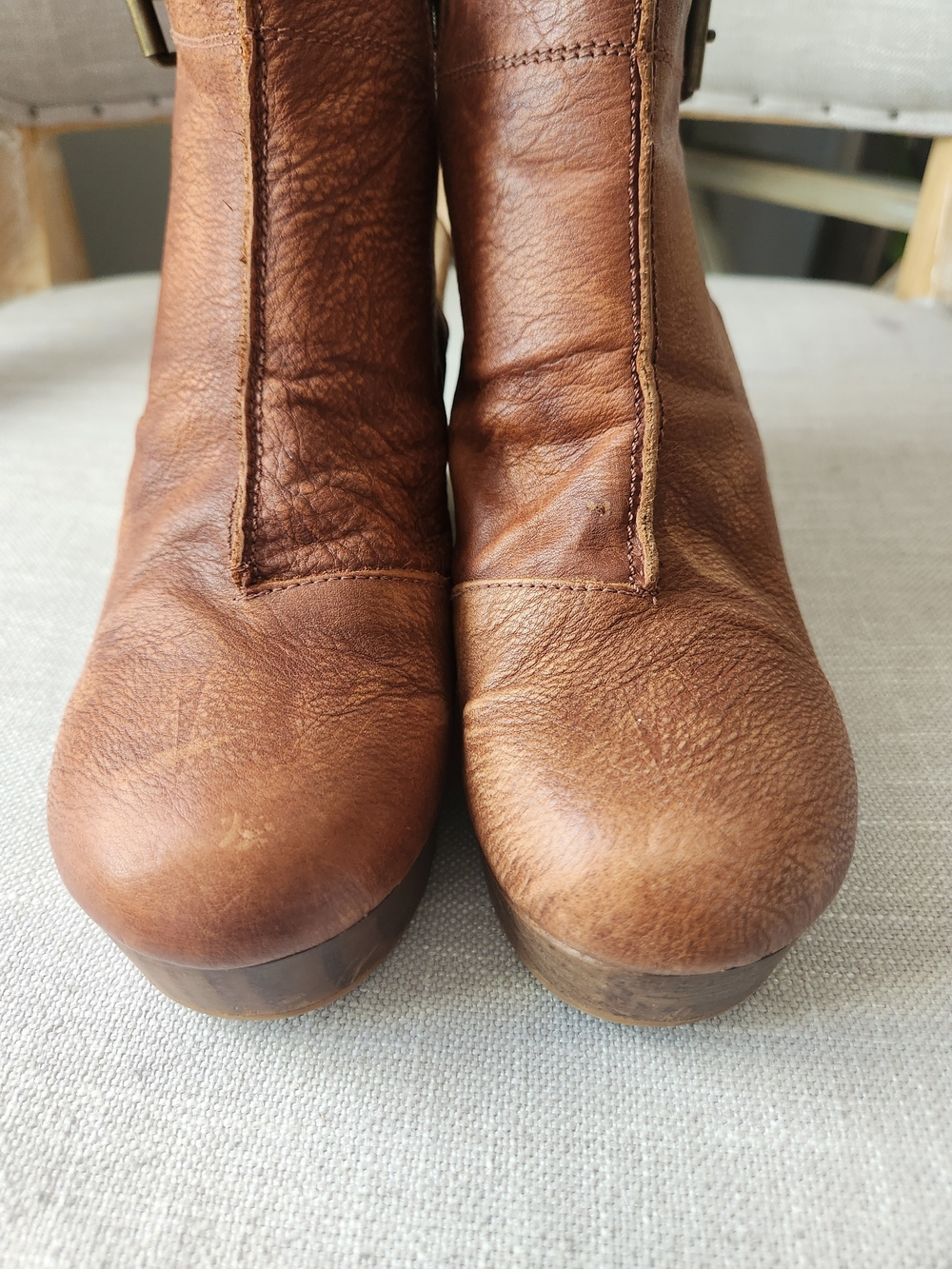 Free People Brown Leather Clogs Chunky Heel Suede Ankle Bootie 7.5 Amber Orchard - Picture 5 of 11